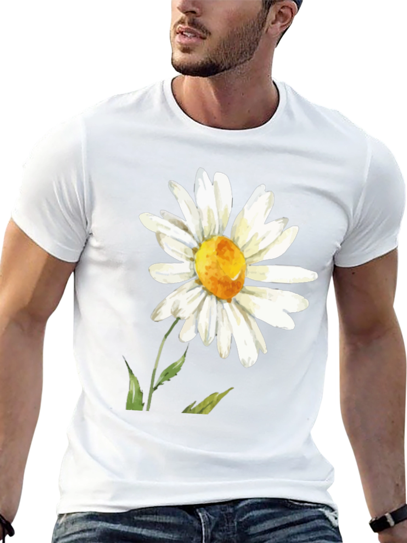 Daisy Flower Graphic Tee - Black Casual Comfort