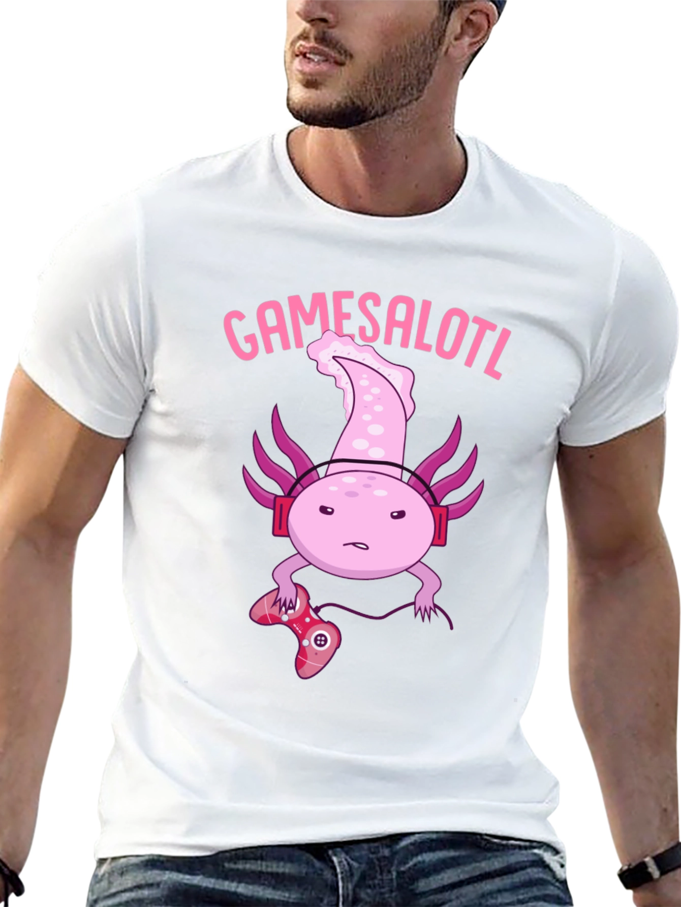 Gamesalotl Gamer Axolotl Black Graphic T-Shirt