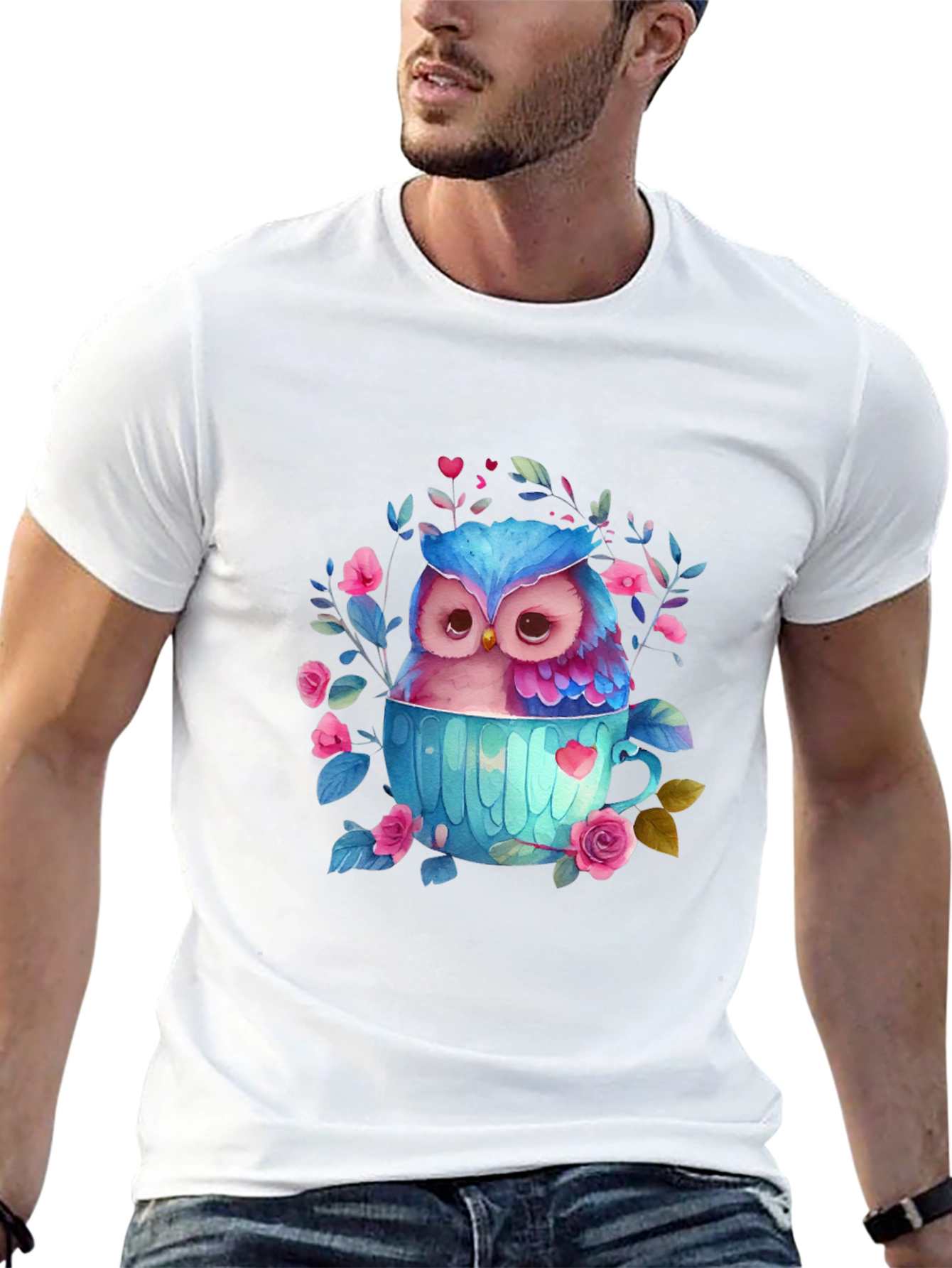 Owl in Teacup Graphic Tee - Cute Bird T-Shirt