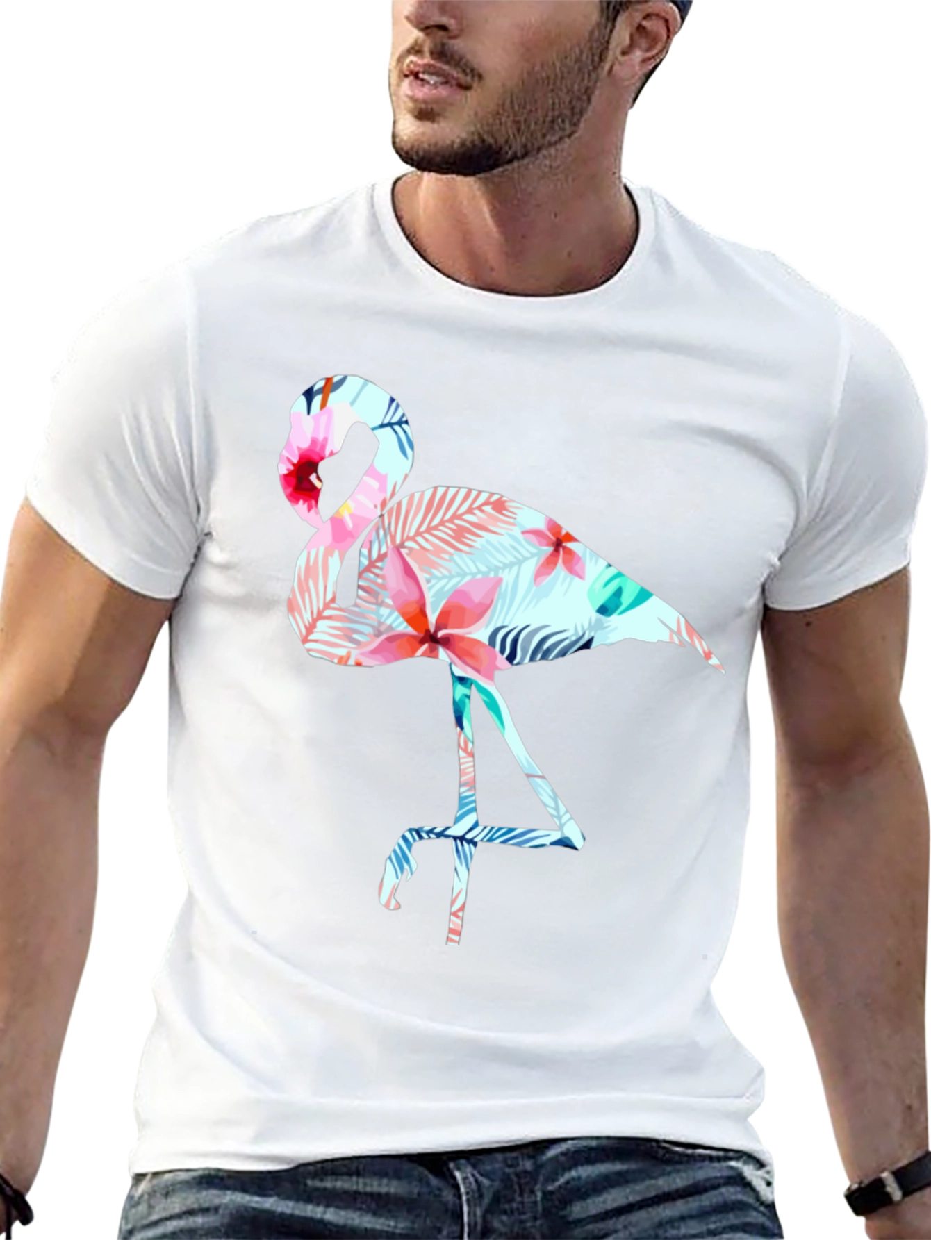 Tropical Flamingo Graphic Tee - Black