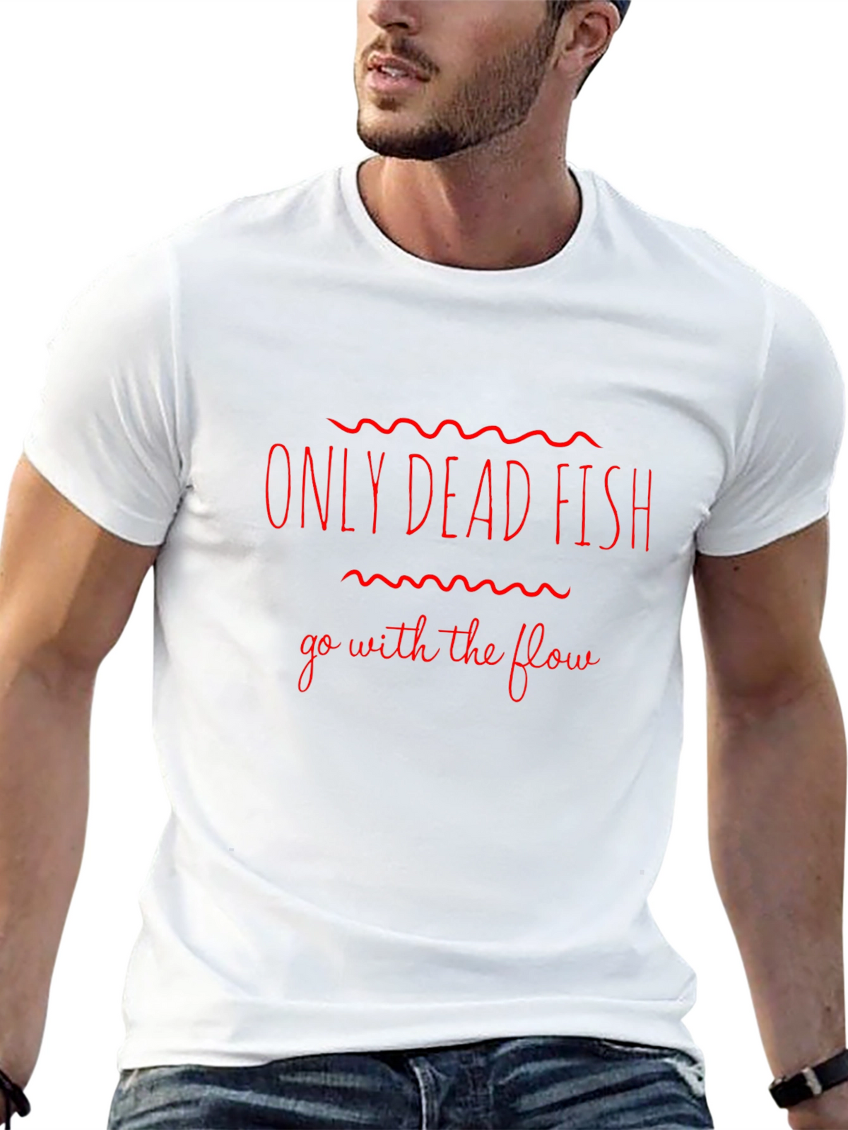 Only Dead Fish Go With the Flow Black Tee