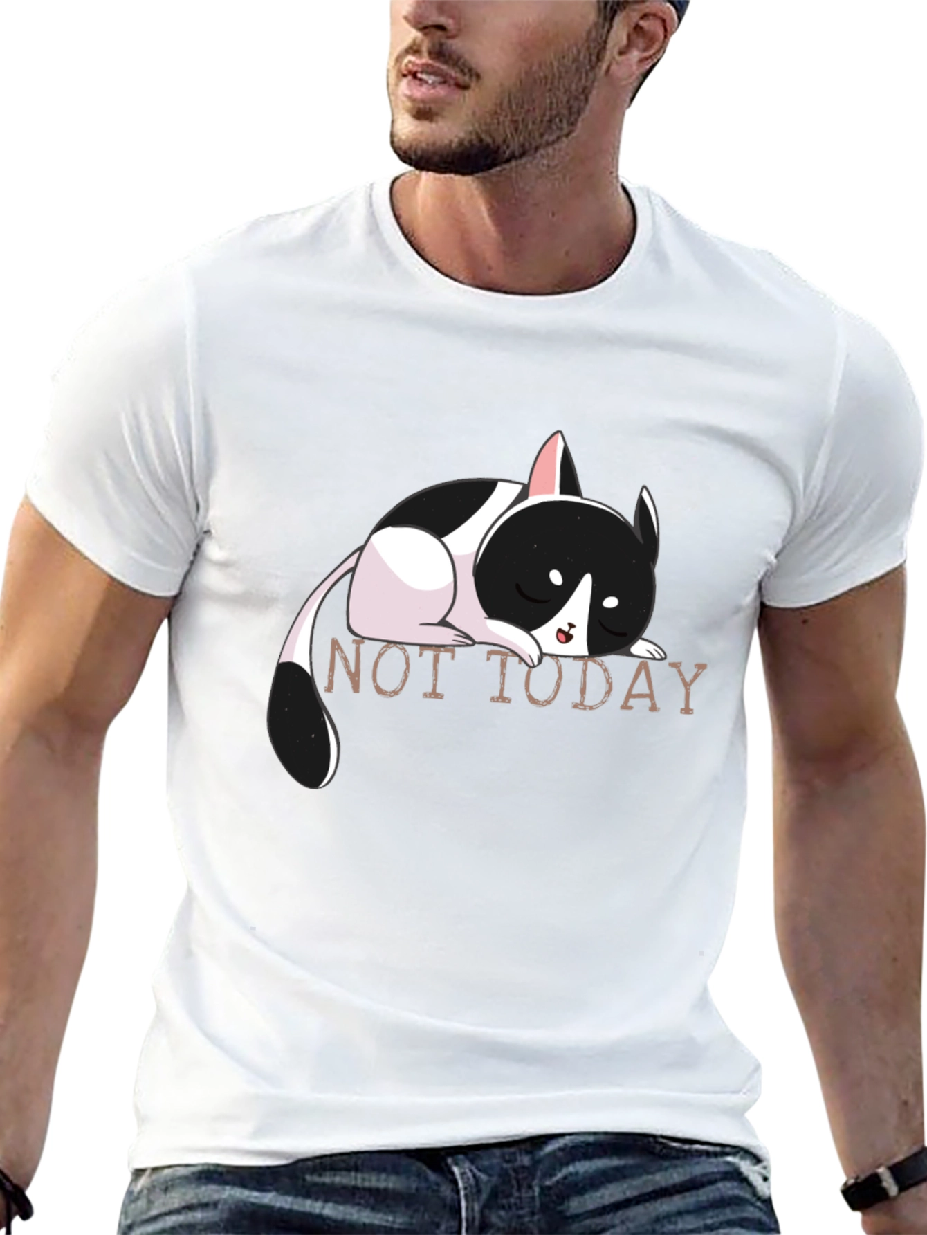 Not Today Cat Graphic Tee - Black Cotton T-Shirt