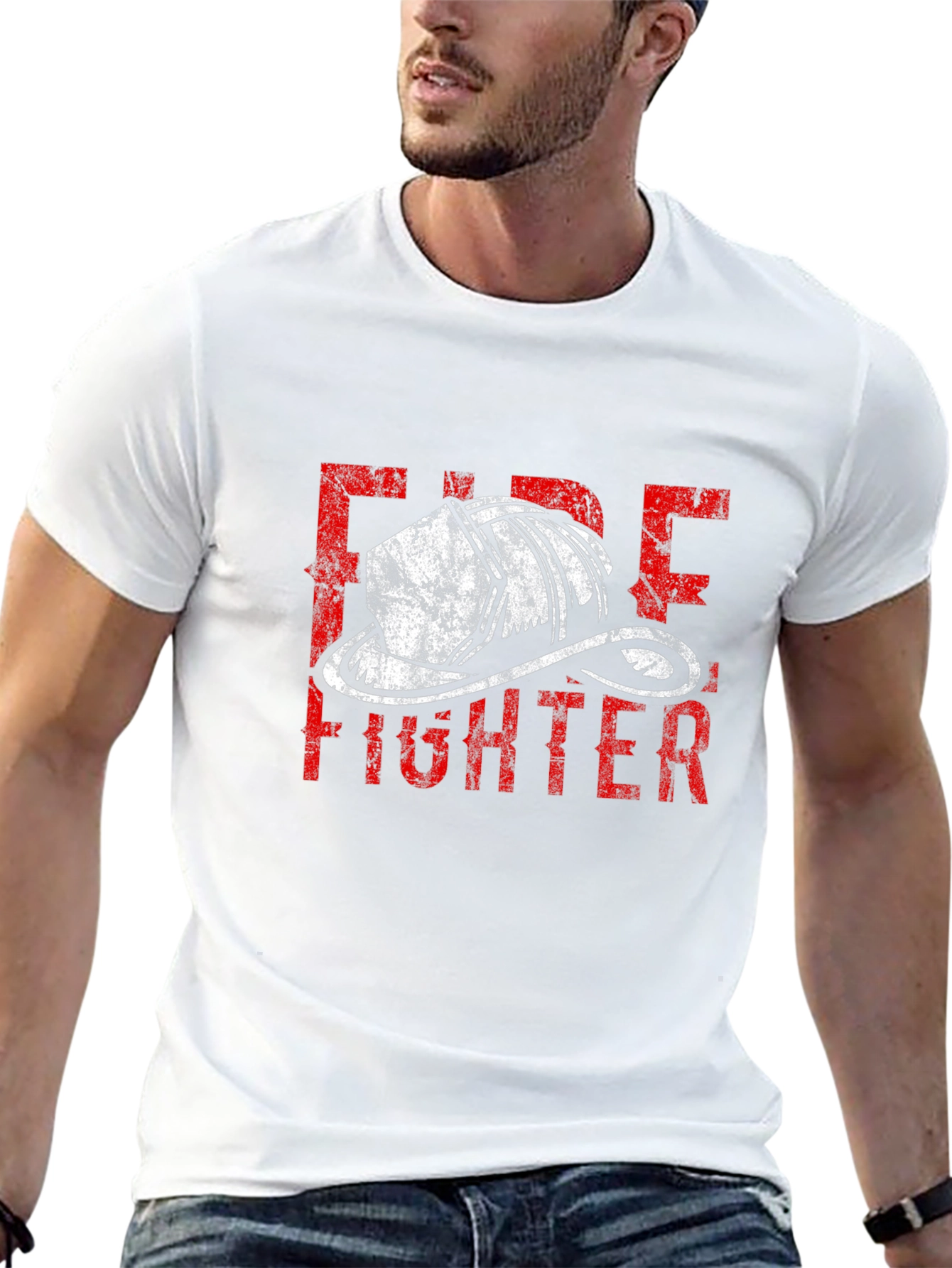 Firefighter Helmet Graphic Tee - Black Cotton