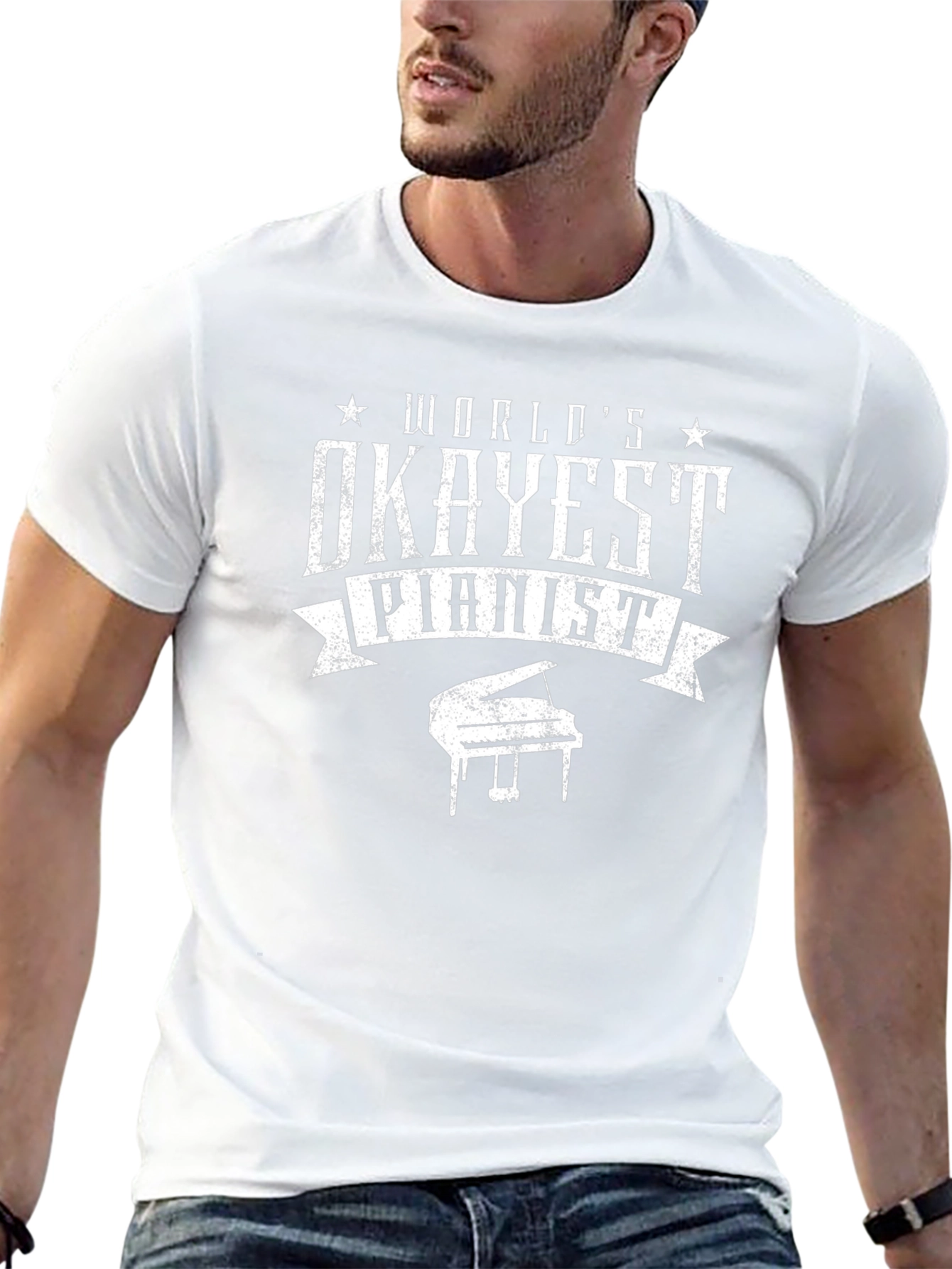 Worlds Okayest Pianist Black Graphic T-Shirt