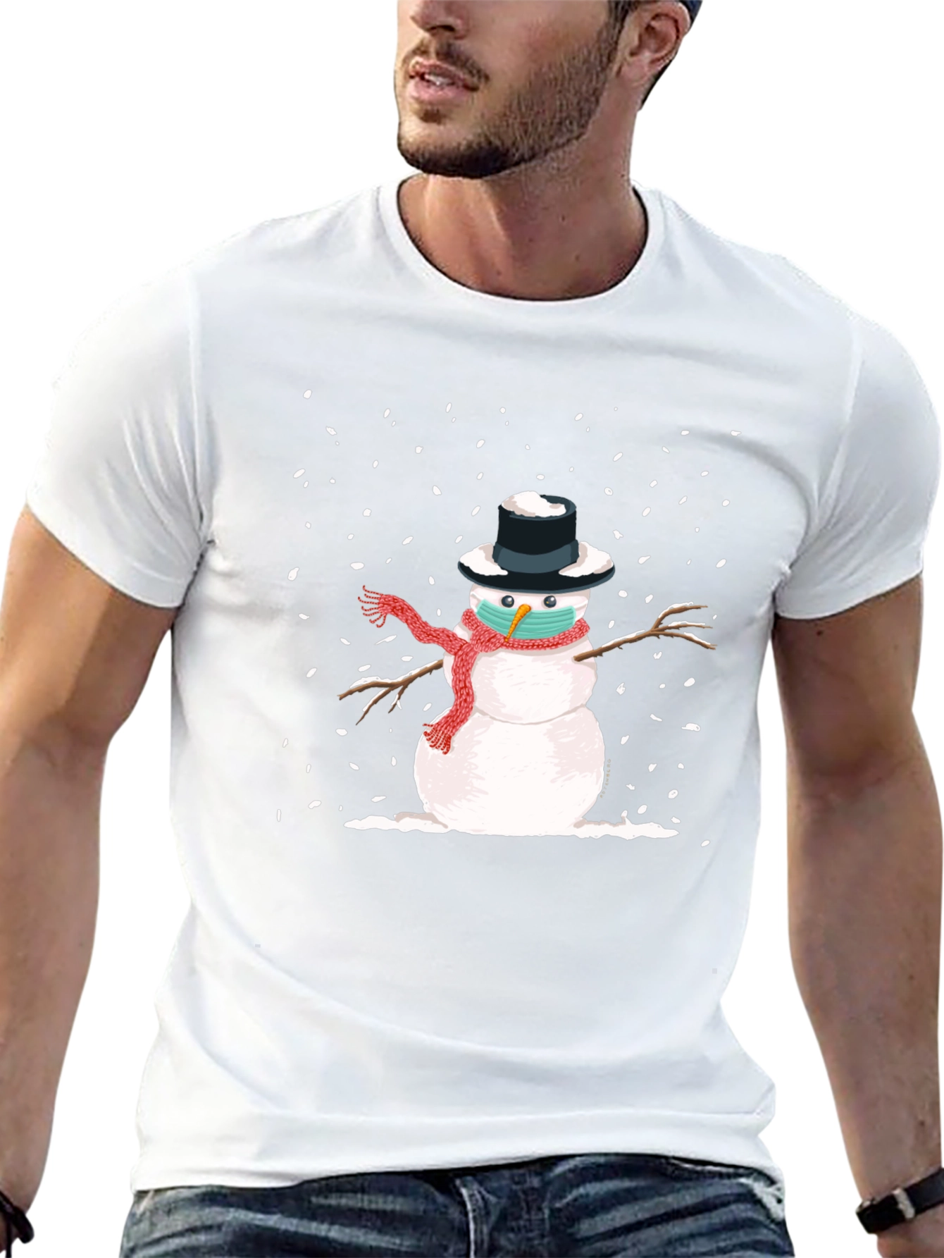Snowman Mask Graphic Tee - Winter Holiday Novelty