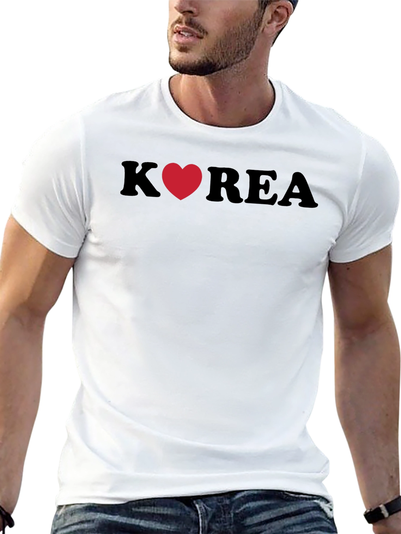 Korea Heart Graphic Tee - Stylish Black T-Shirt