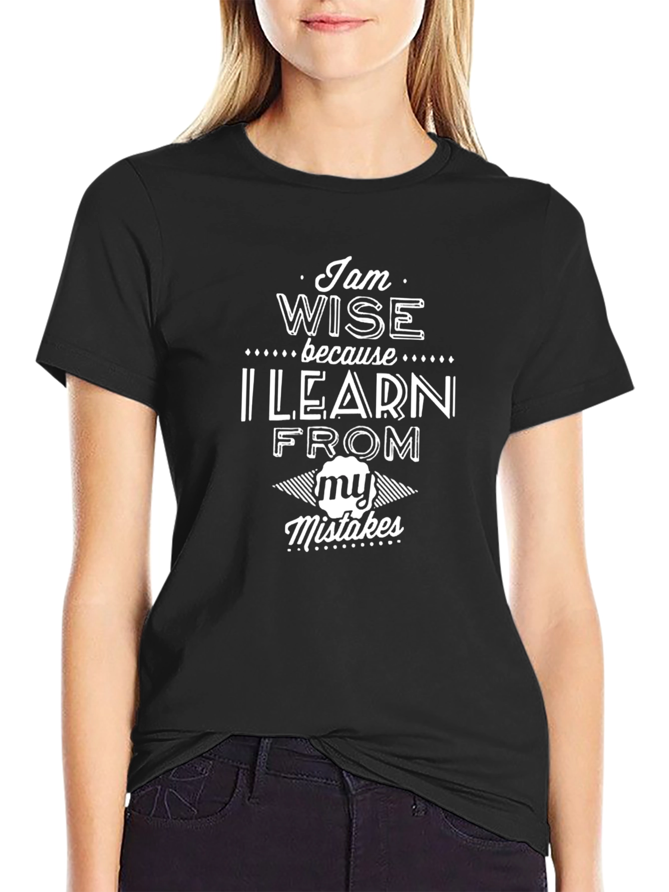 Wise Learn From Mistakes Black Graphic Tee