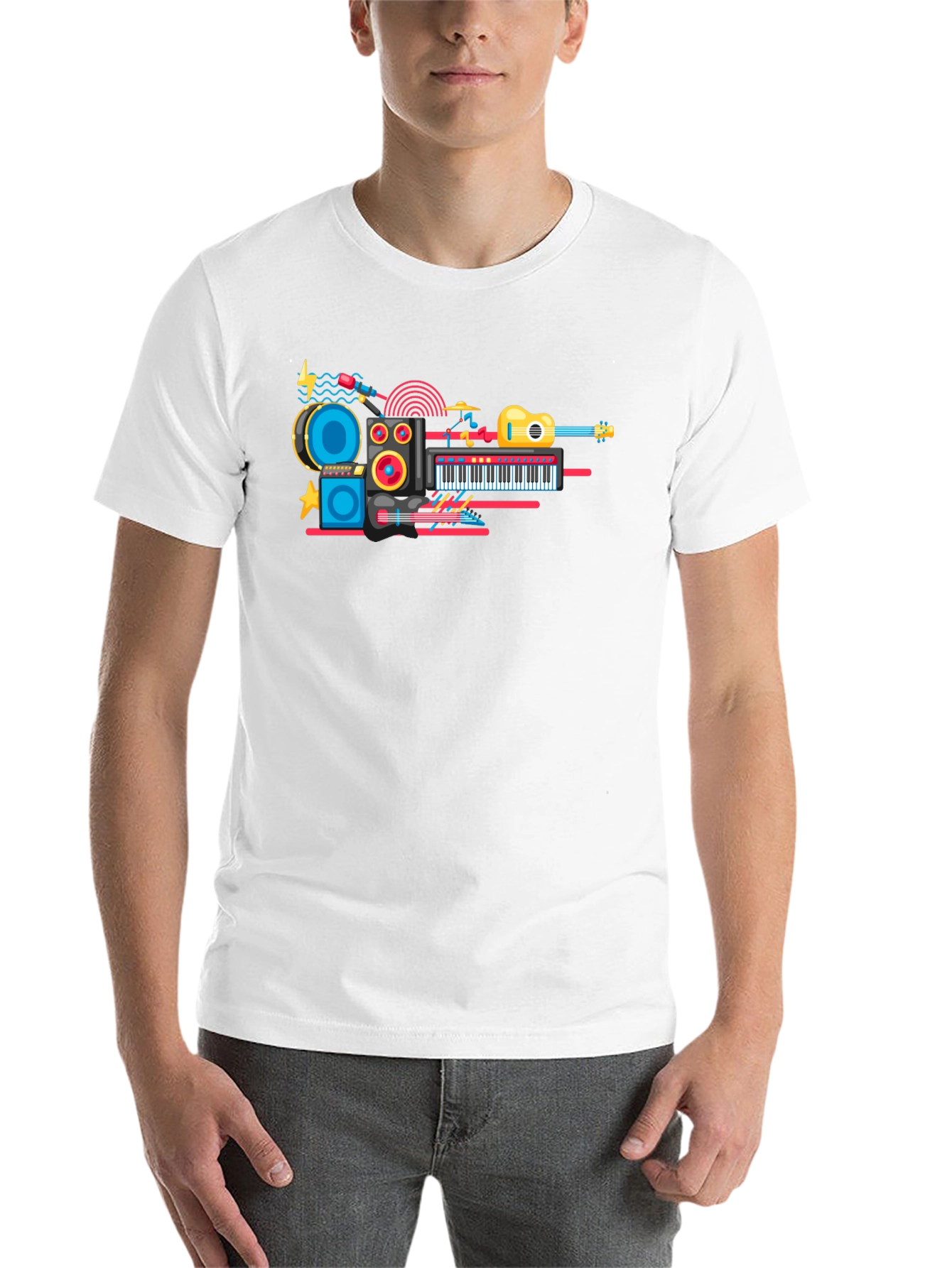 Music Instrument Graphic Print Black T-Shirt