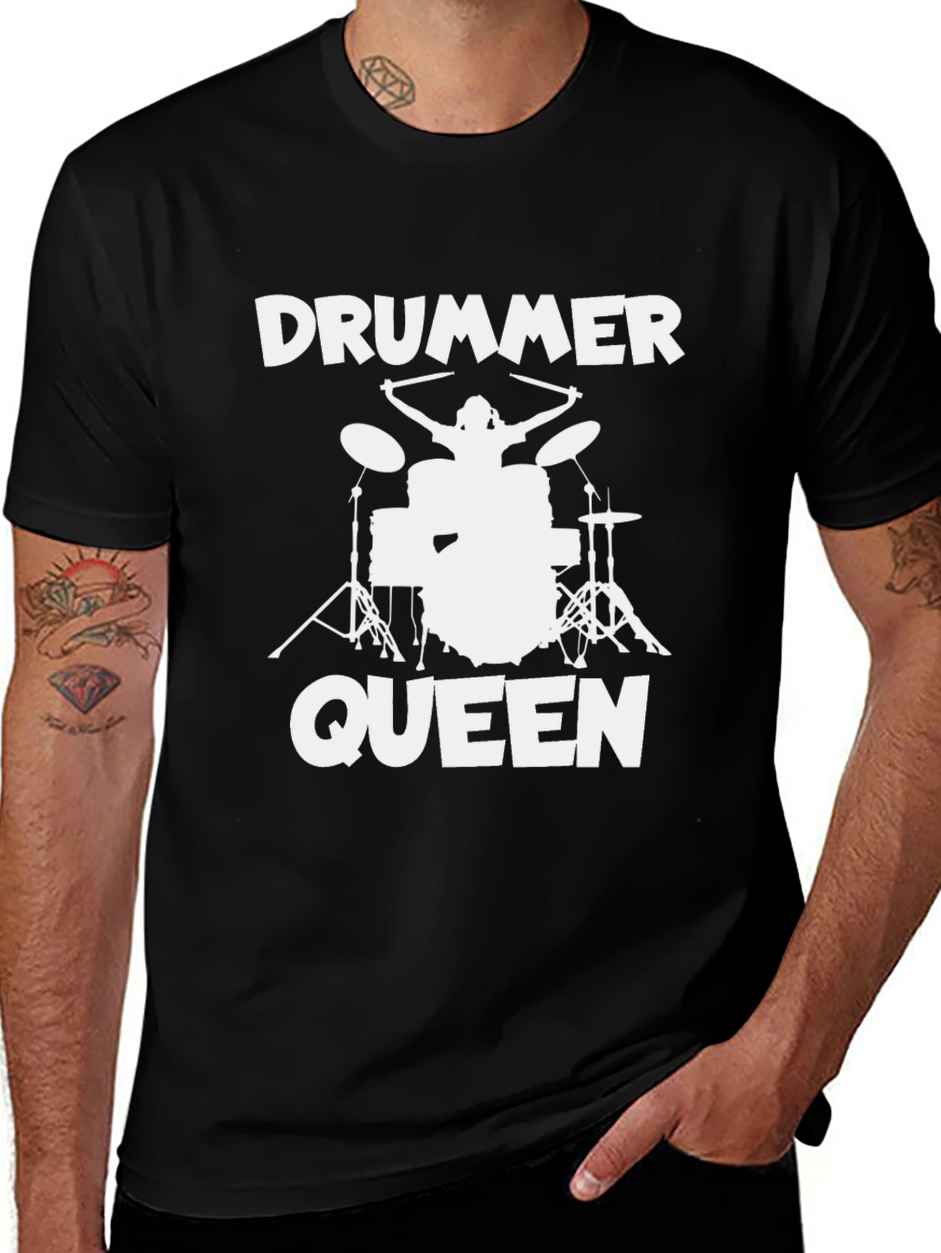 Drummer Queen Black T-Shirt - Music Lover Tee
