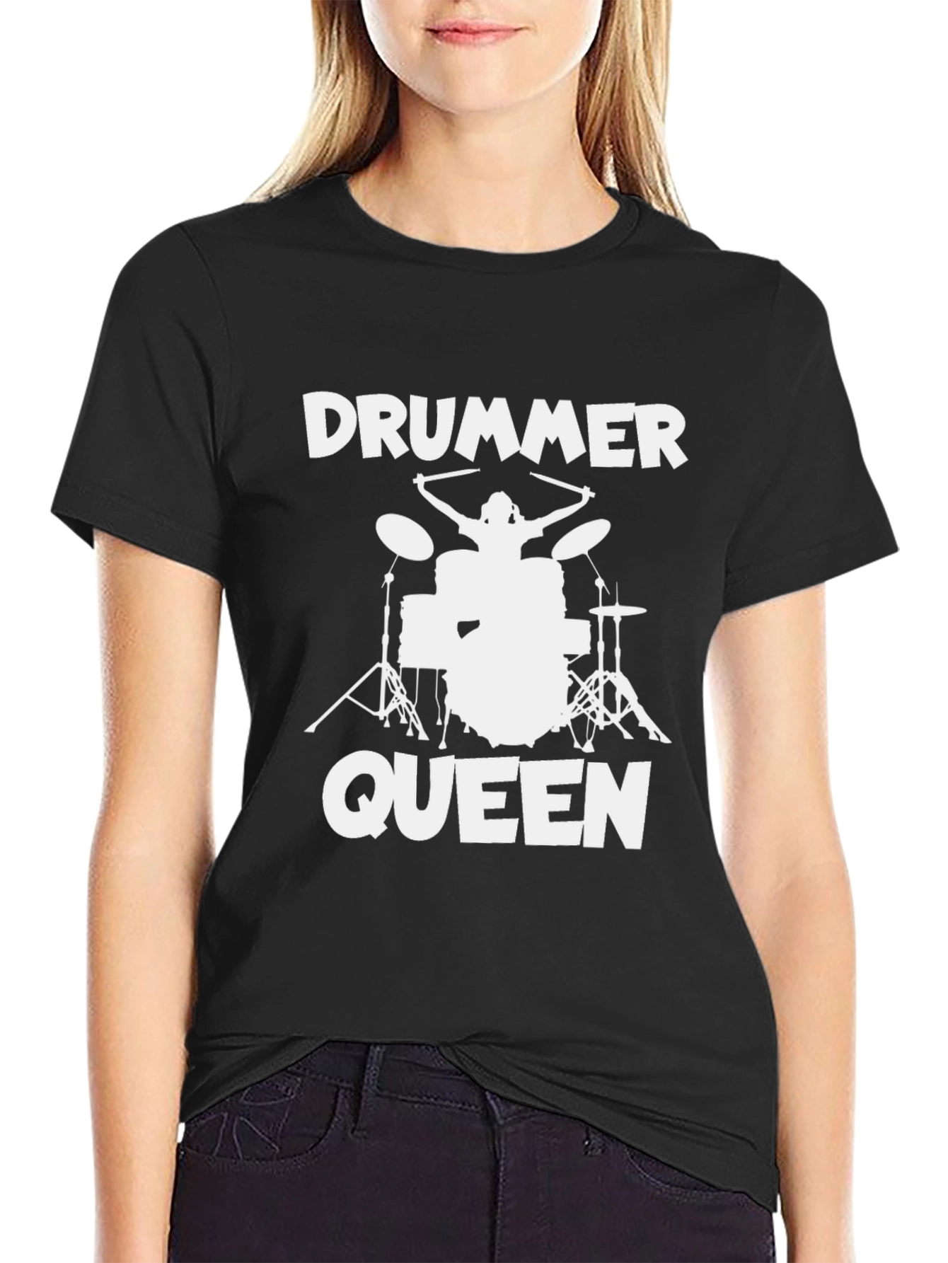 Drummer Queen Black T-Shirt - Music Lover Tee