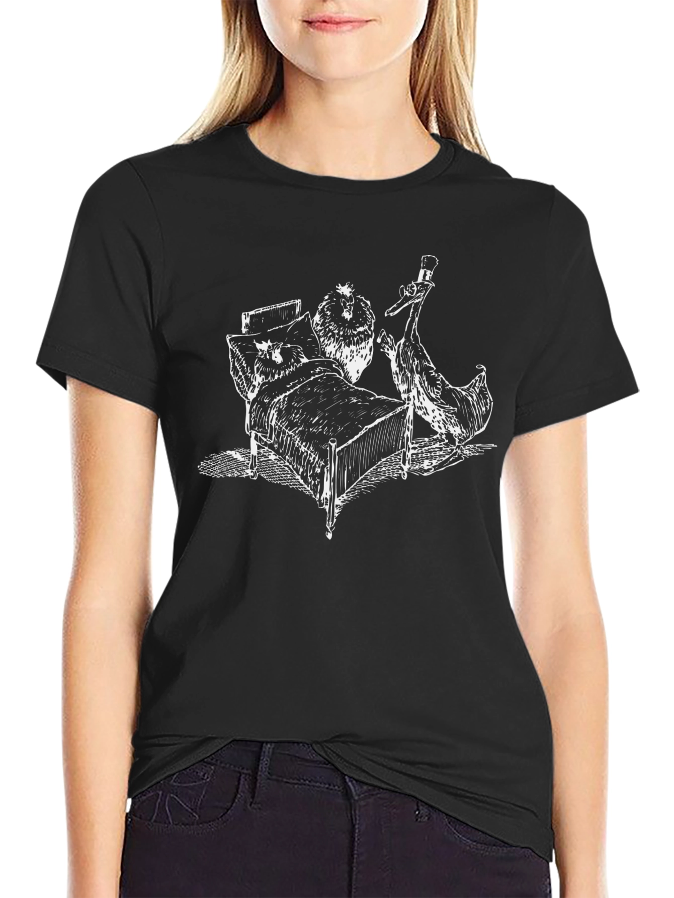 Quirky Chicken in Bed Graphic T-Shirt