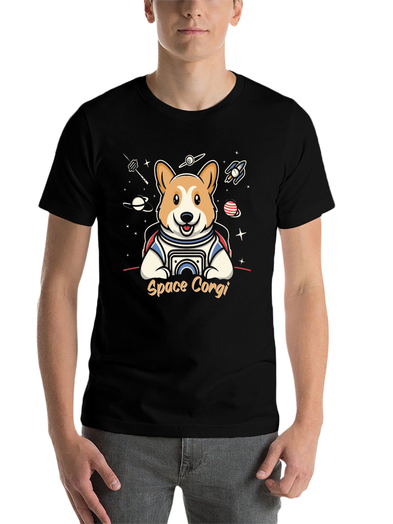 Space Corgi Black T-Shirt