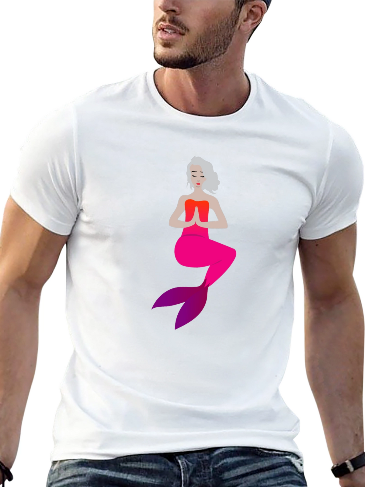 Mermaid in Meditation Black T-Shirt