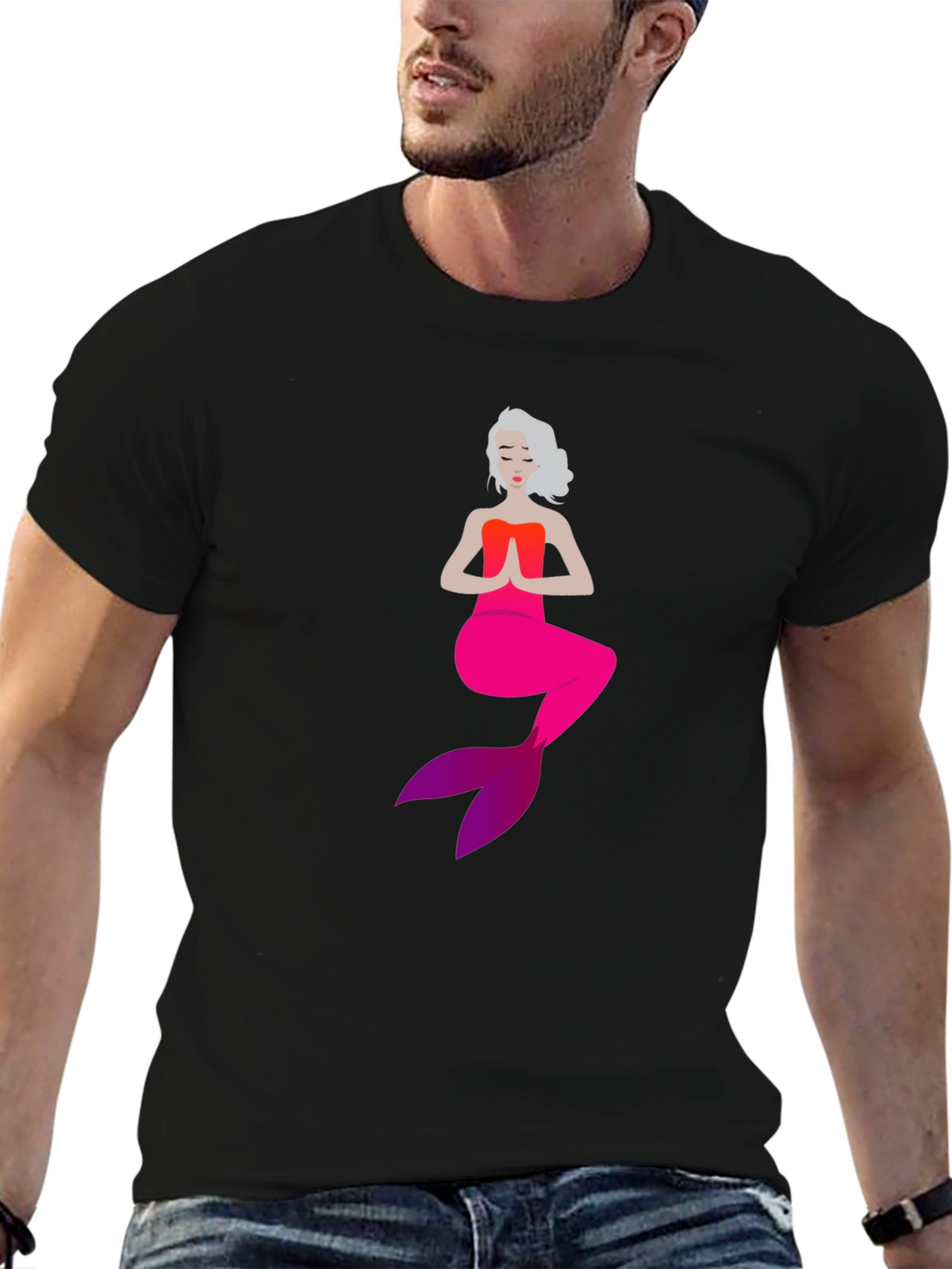 Mermaid in Meditation Black T-Shirt