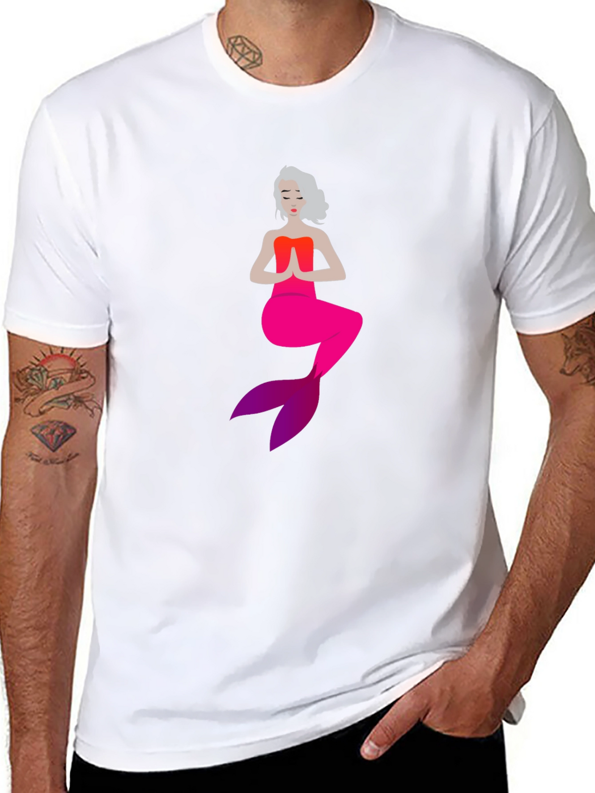 Mermaid in Meditation Black T-Shirt