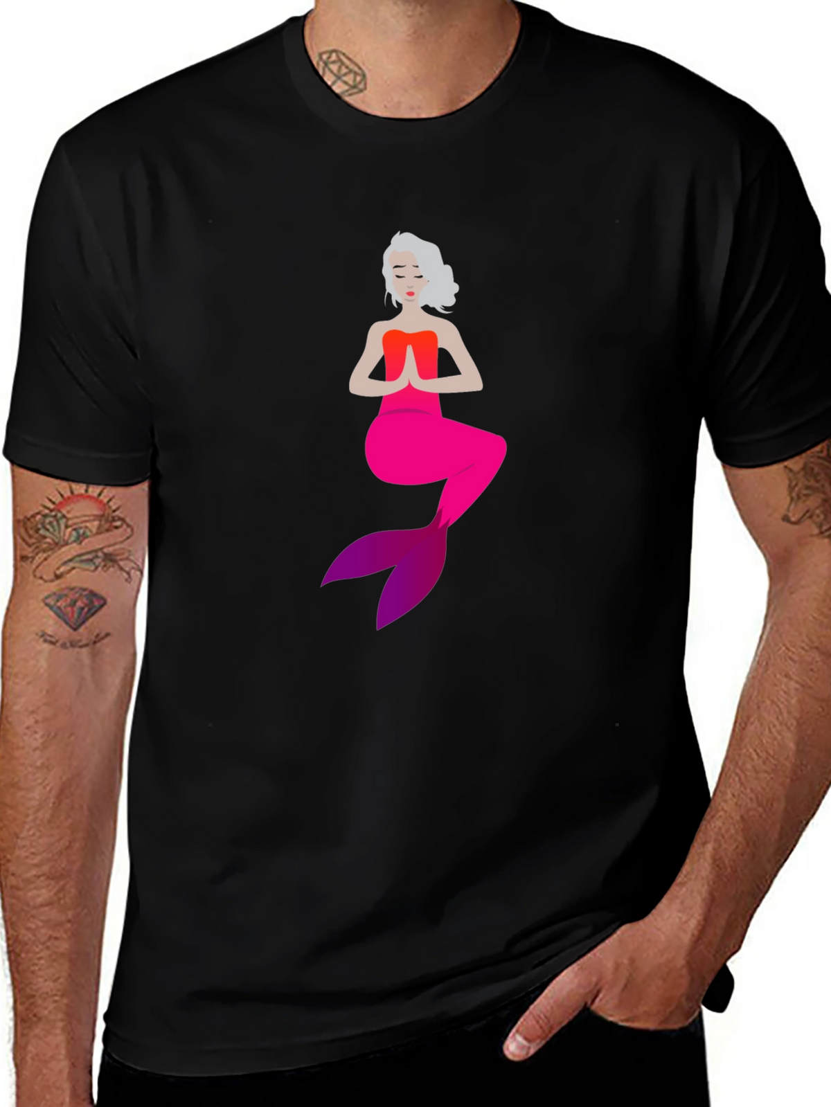 Mermaid in Meditation Black T-Shirt
