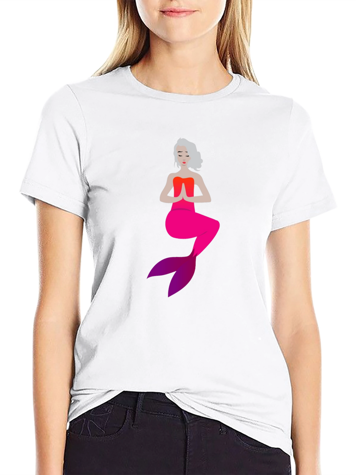 Mermaid in Meditation Black T-Shirt