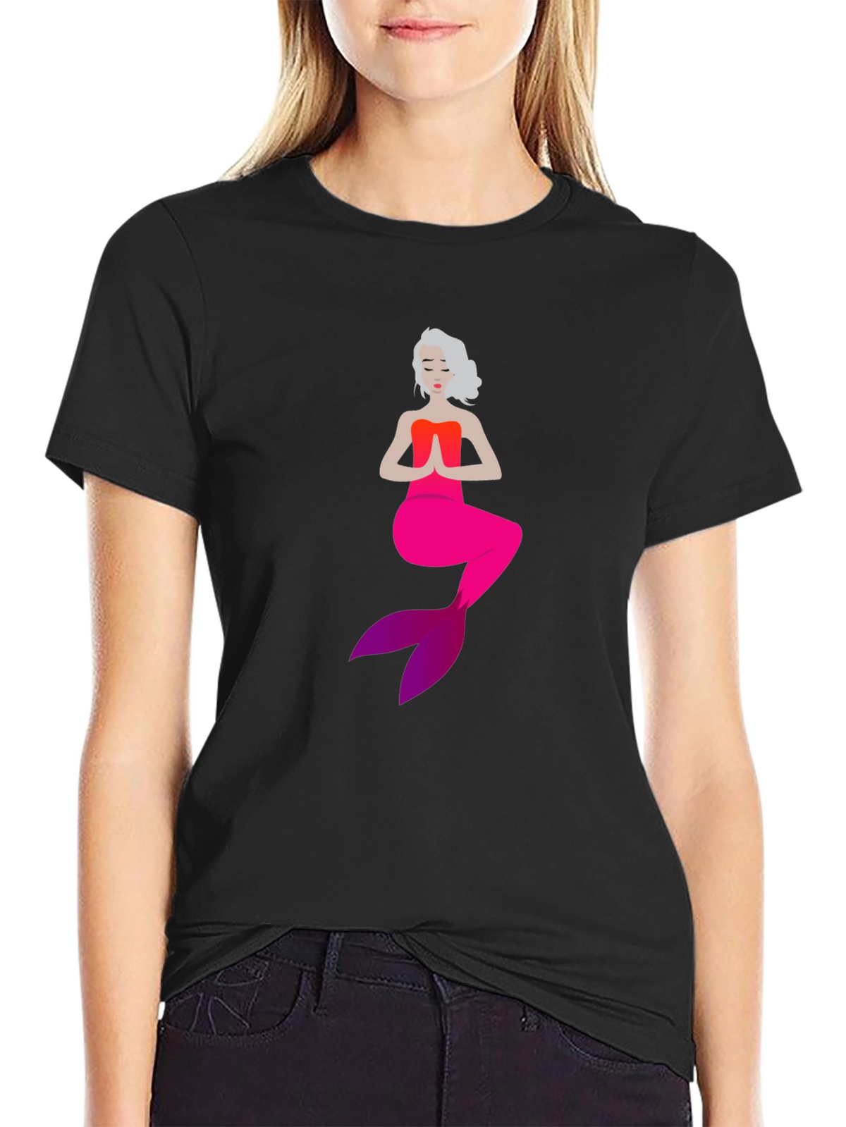 Mermaid in Meditation Black T-Shirt