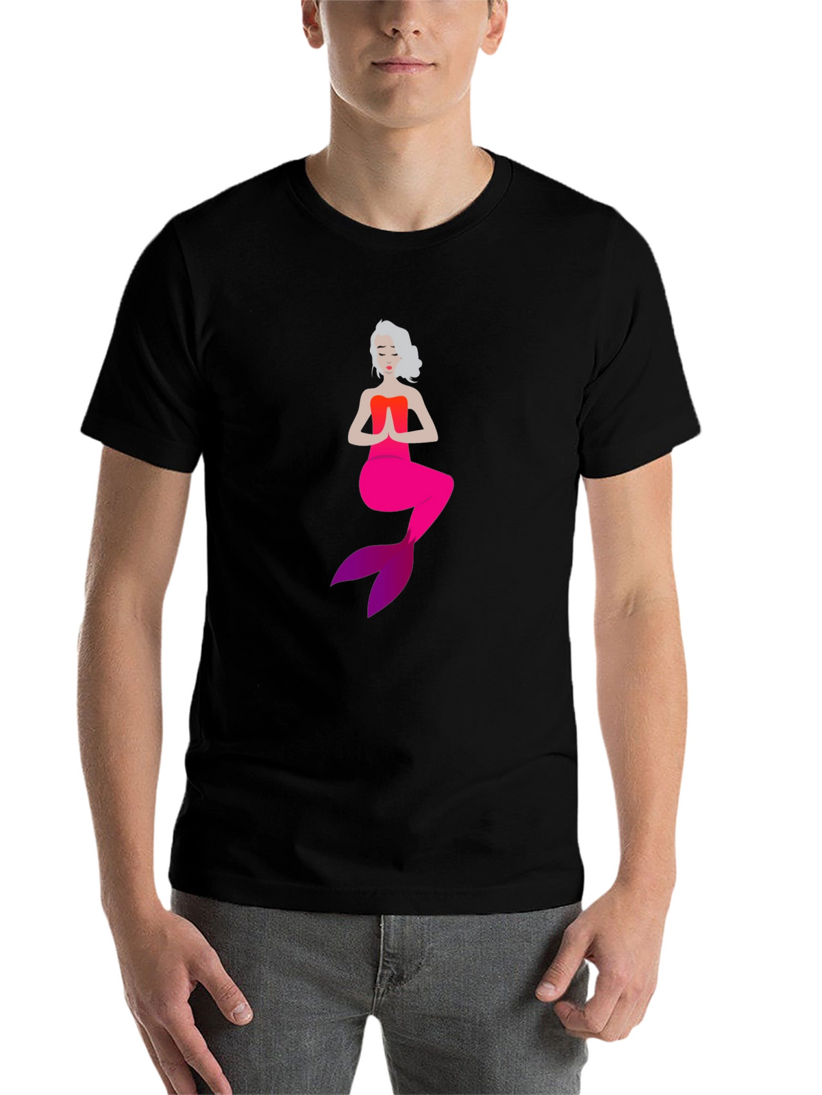 Mermaid in Meditation Black T-Shirt