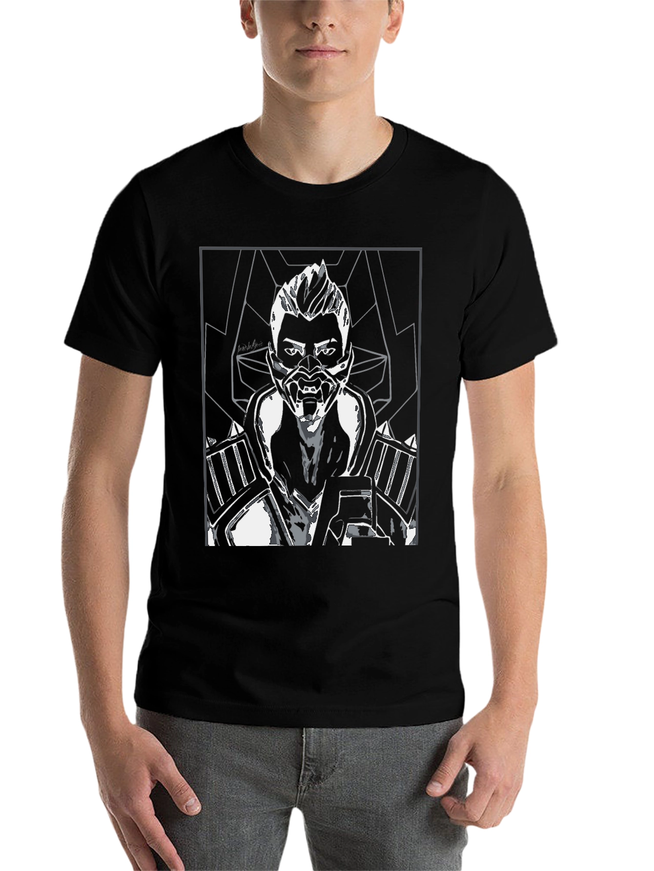 Cyberpunk Warrior Graphic Tee - Mens Black T-Shirt