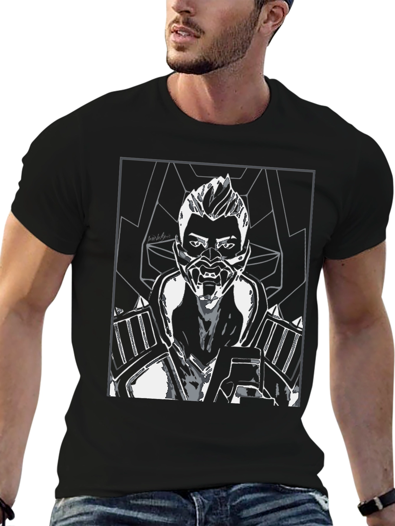 Cyberpunk Warrior Graphic Tee - Mens Black T-Shirt