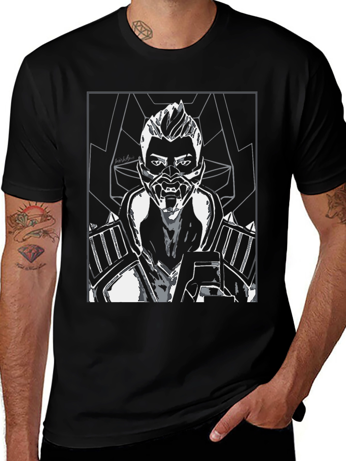 Cyberpunk Warrior Graphic Tee - Mens Black T-Shirt