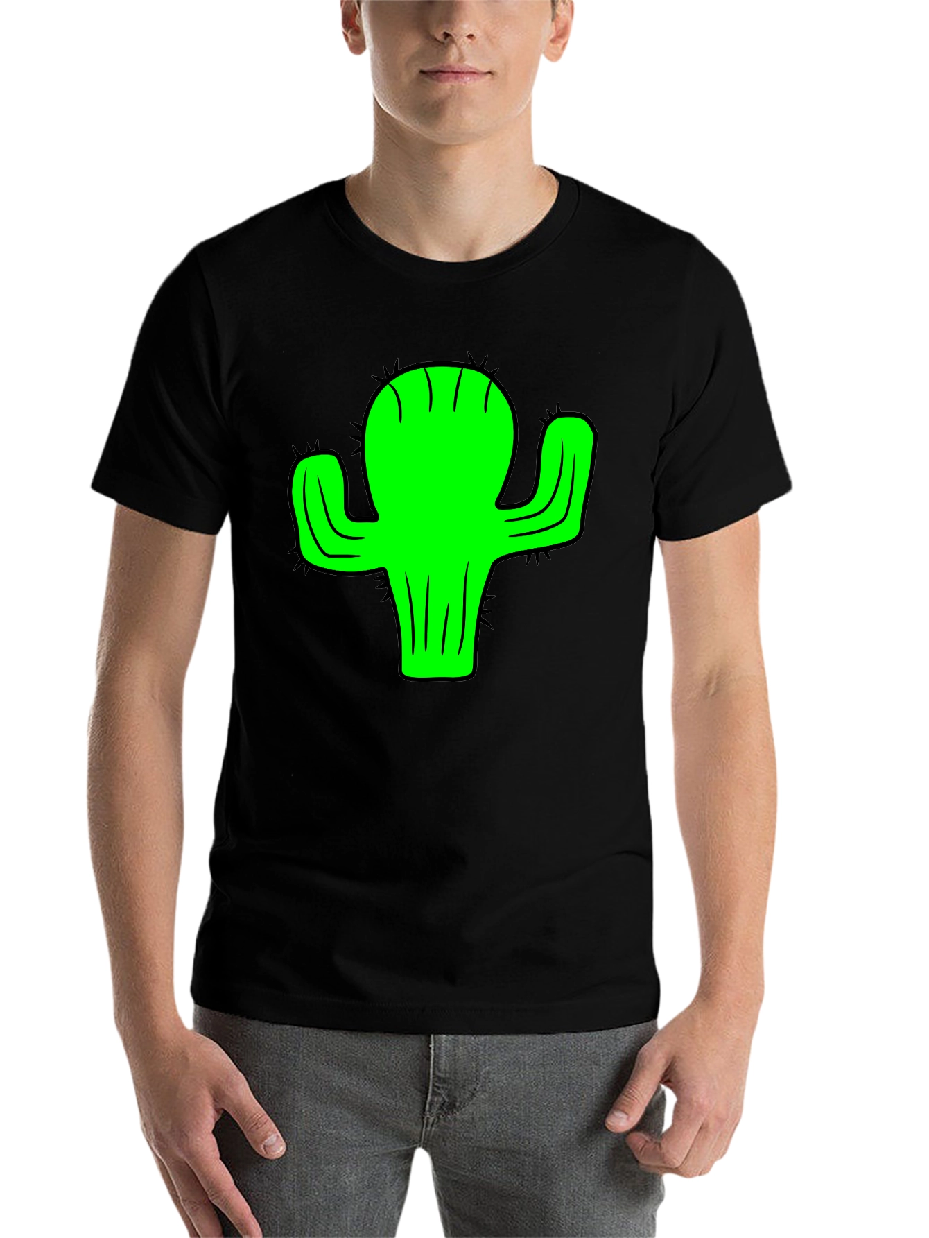 Green Cactus Graphic Black T-Shirt