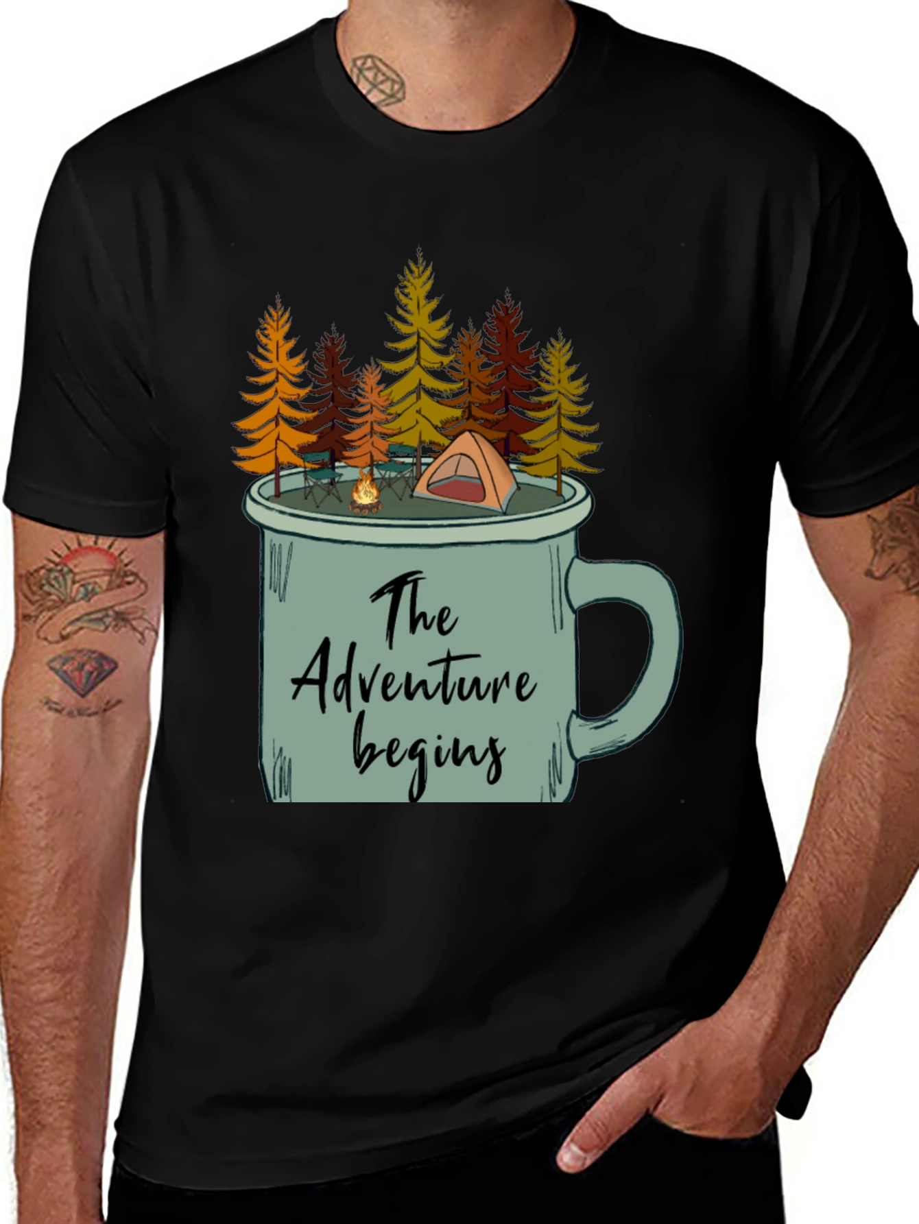 Adventure Begins Camping Mug T-Shirt