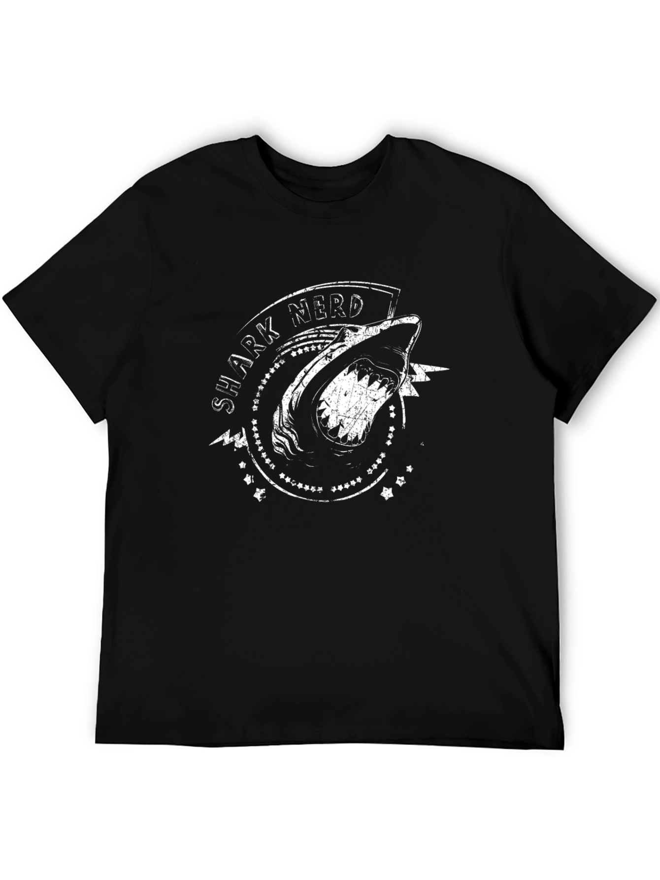 Shark Nerd Graphic Tee - Black Cotton T-Shirt