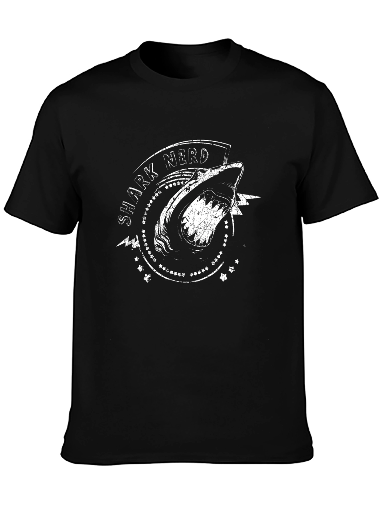 Shark Nerd Graphic Tee - Black Cotton T-Shirt