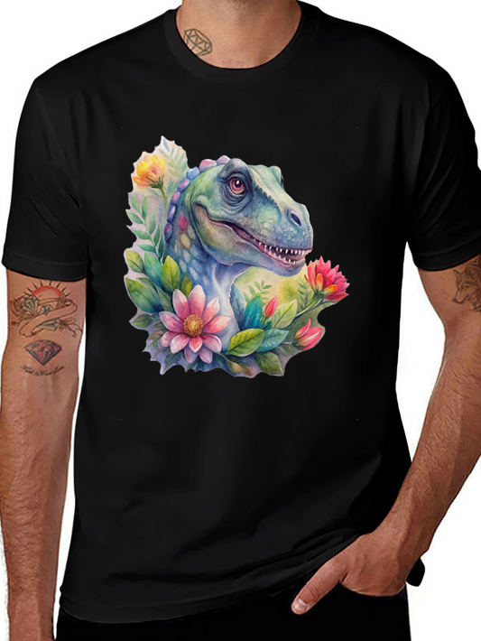 Dino Floral T-Shirt: Watercolor Dinosaur Tee