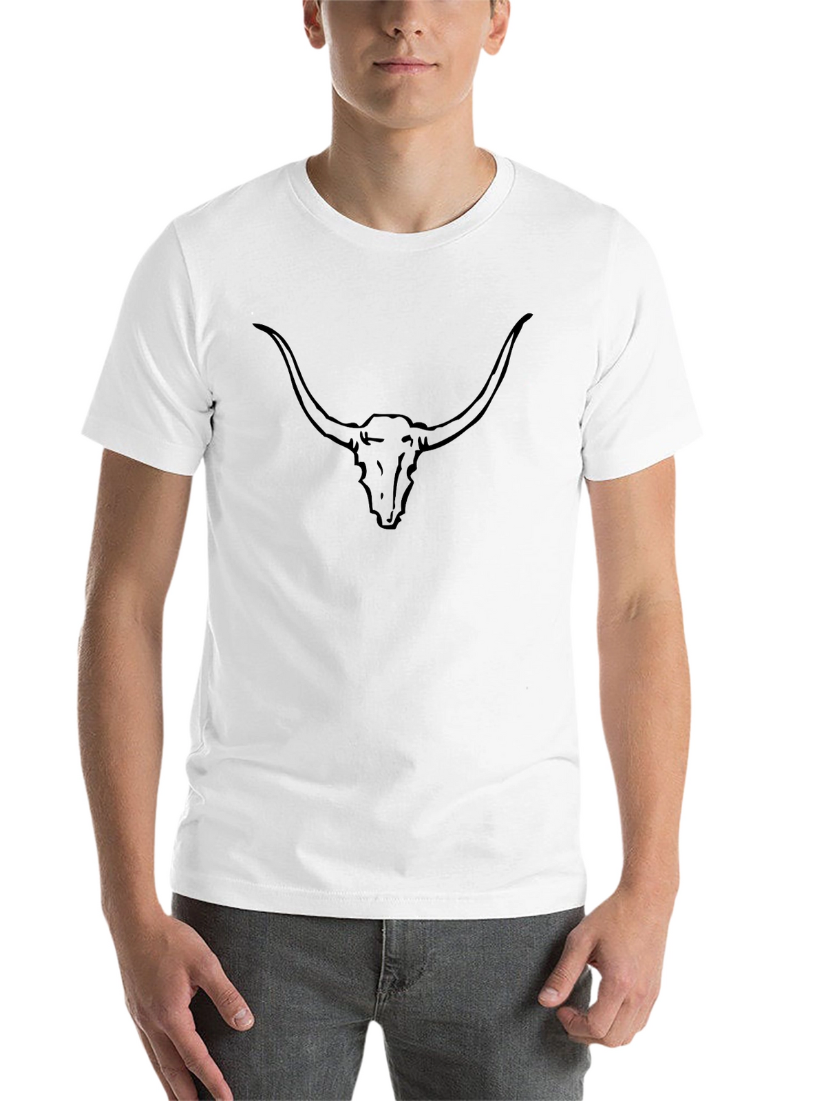 Black Longhorn Skull Graphic Tee - Western Style
