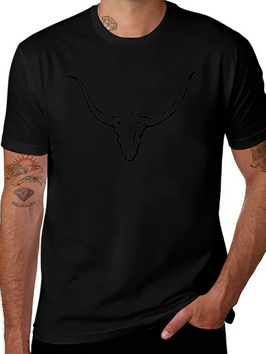 Black Longhorn Skull Graphic Tee - Western Style