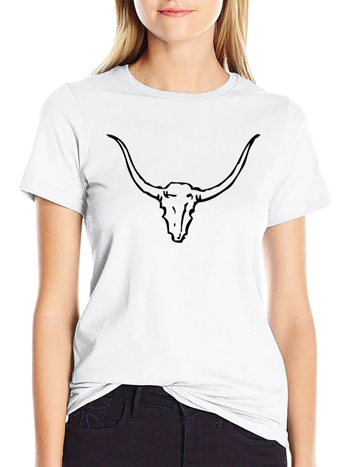 Black Longhorn Skull Graphic Tee - Western Style