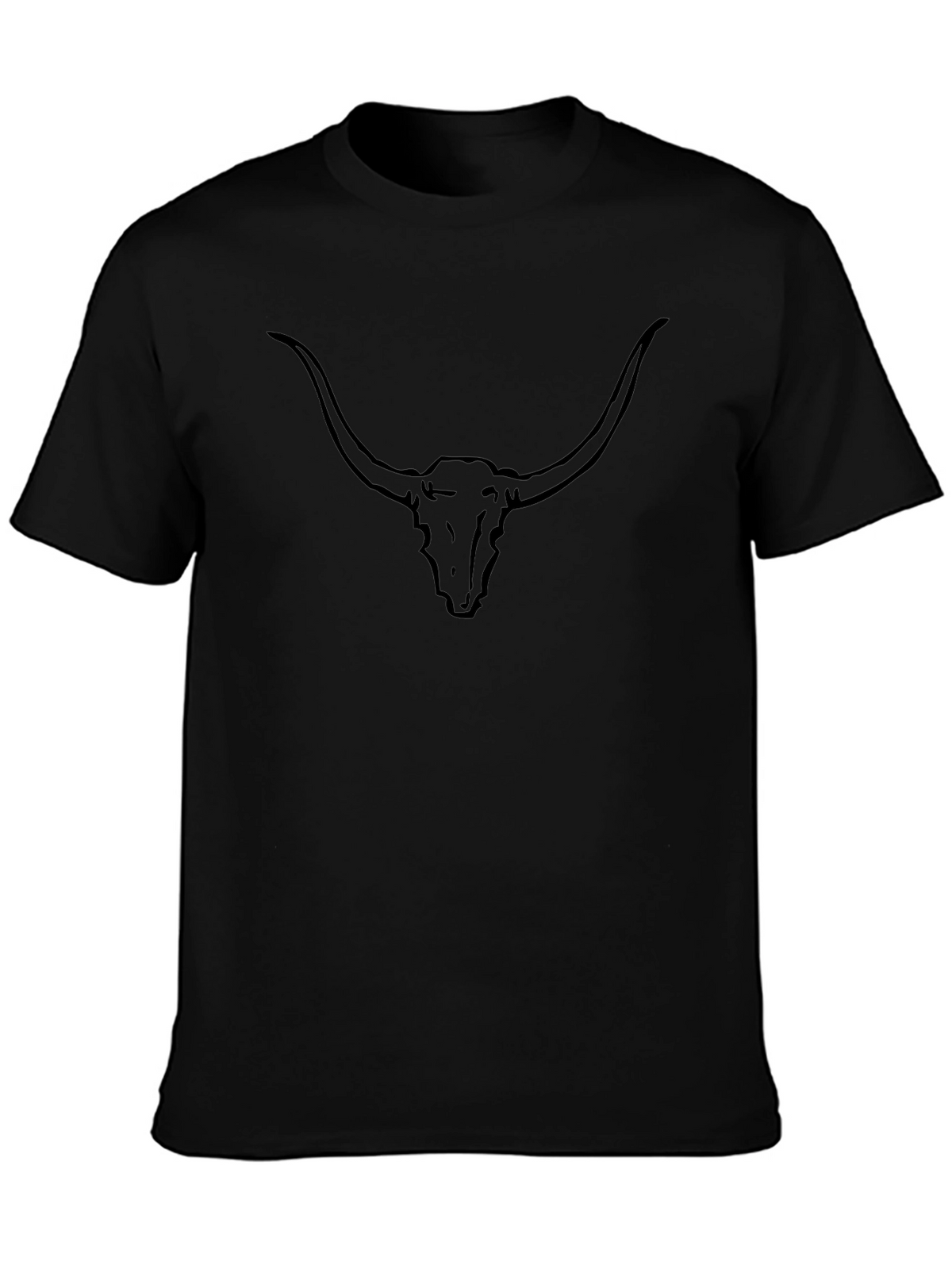 Black Longhorn Skull Graphic Tee - Western Style