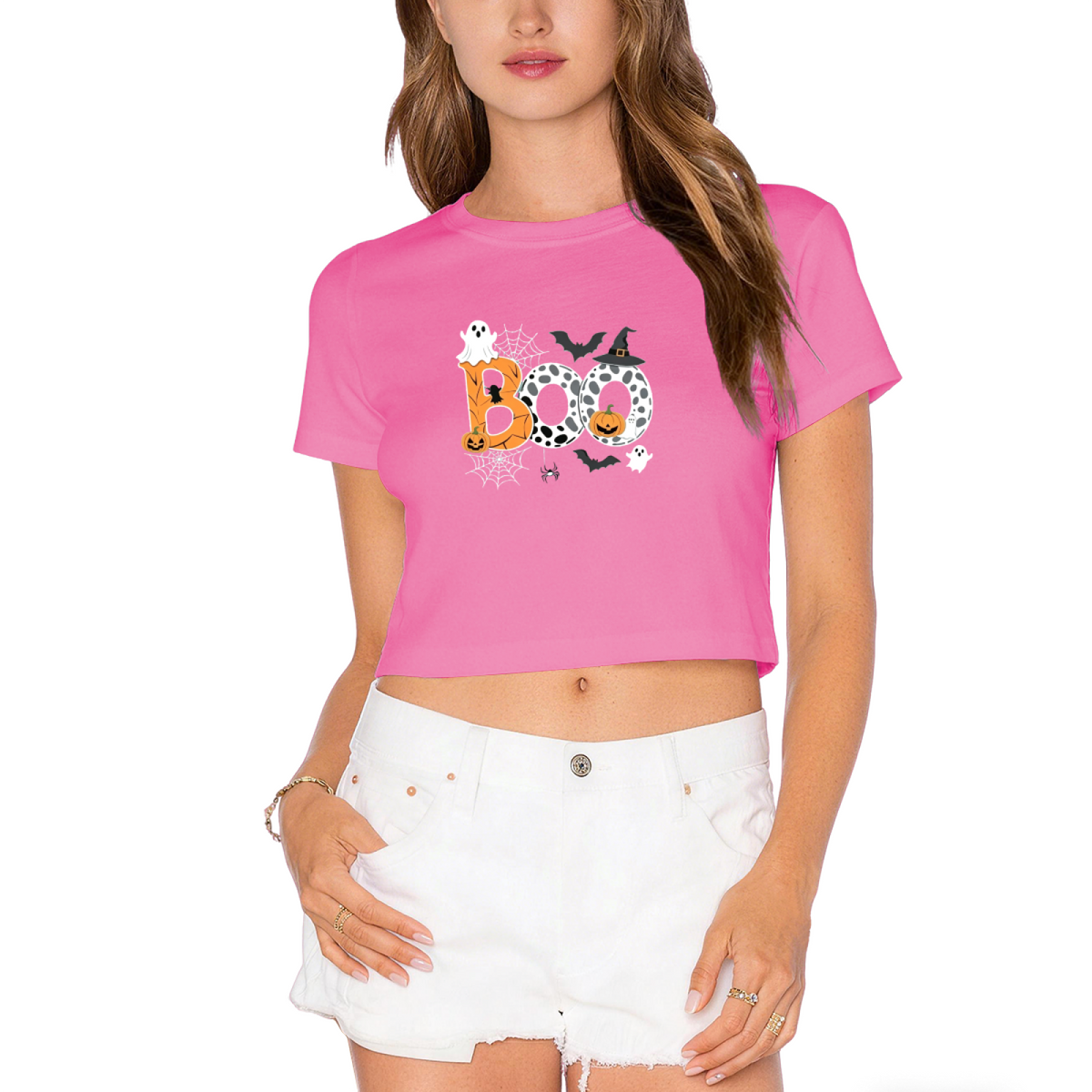 Boo Spooky Ghost Bat Witch Hat Halloween Crop Top