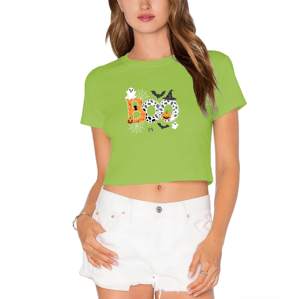 Boo Spooky Ghost Bat Witch Hat Halloween Crop Top