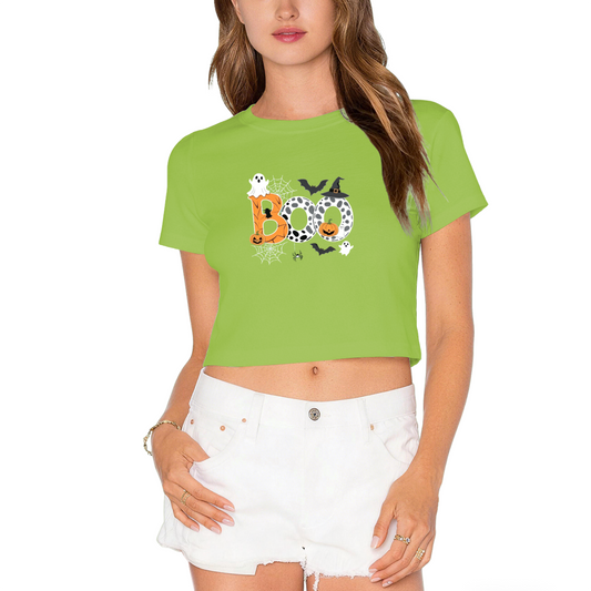Boo Spooky Ghost Bat Witch Hat Halloween Crop Top