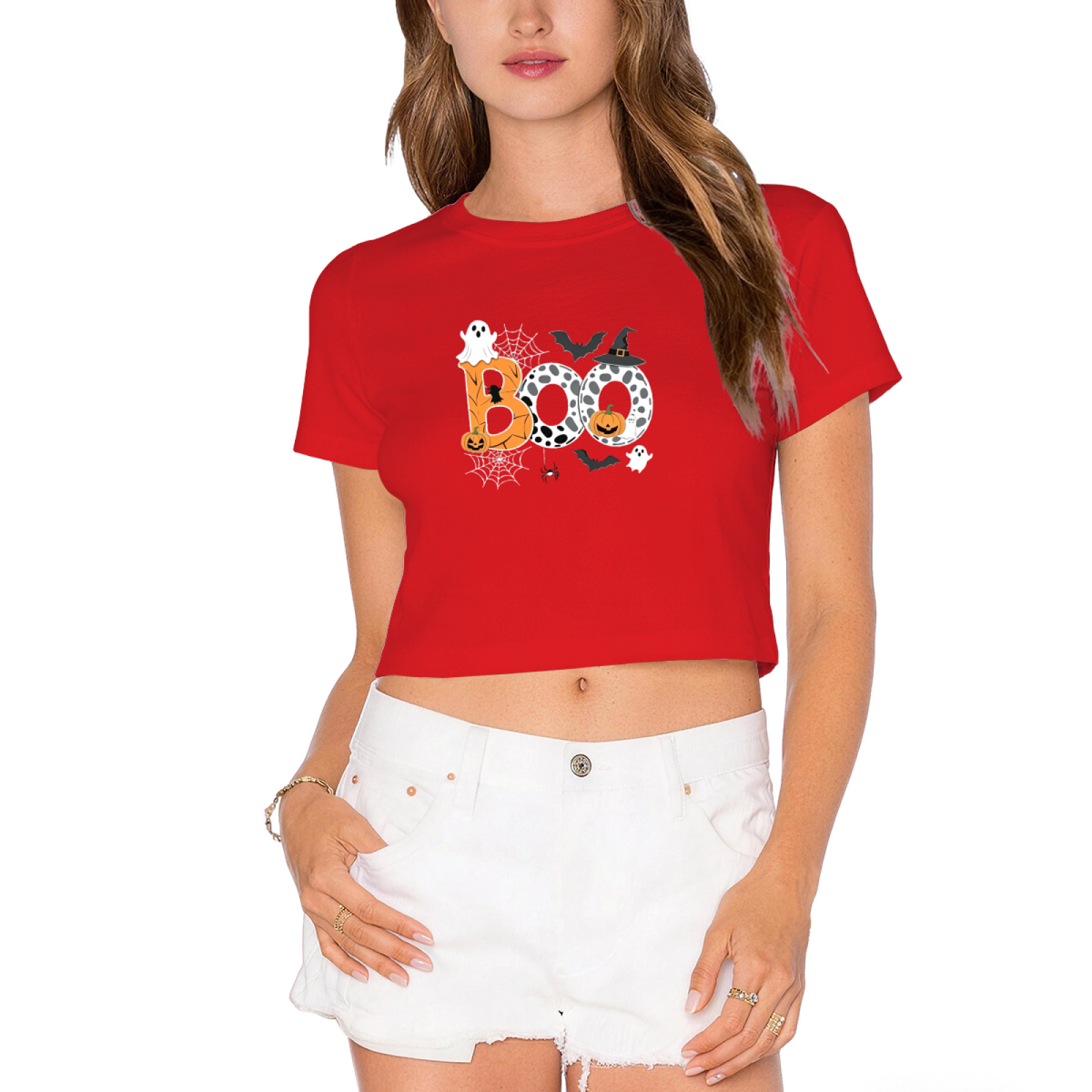 Boo Spooky Ghost Bat Witch Hat Halloween Crop Top