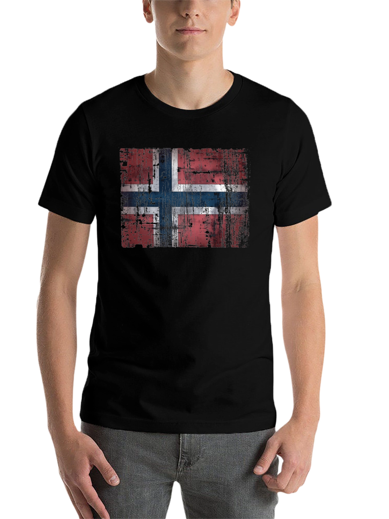 Distressed Norway Flag Black T-Shirt