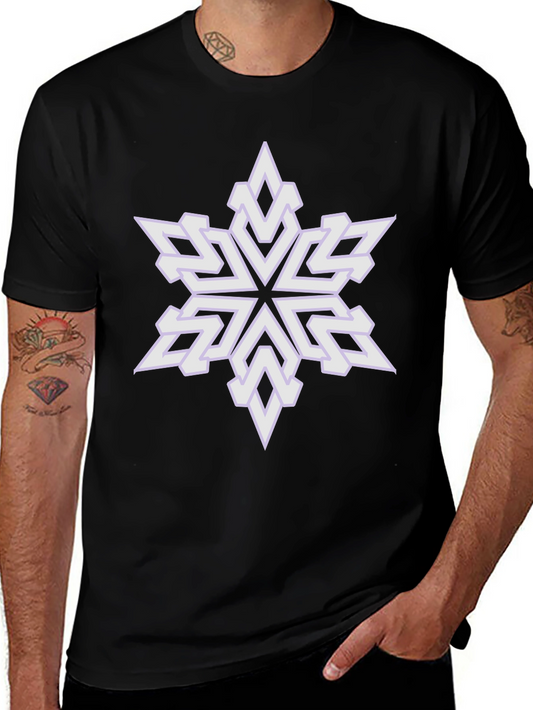 Geometric Snowflake Graphic Tee - Black