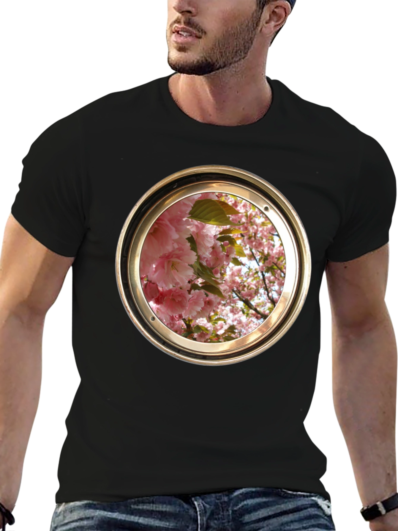Floral Porthole Graphic Tee - Unique Design