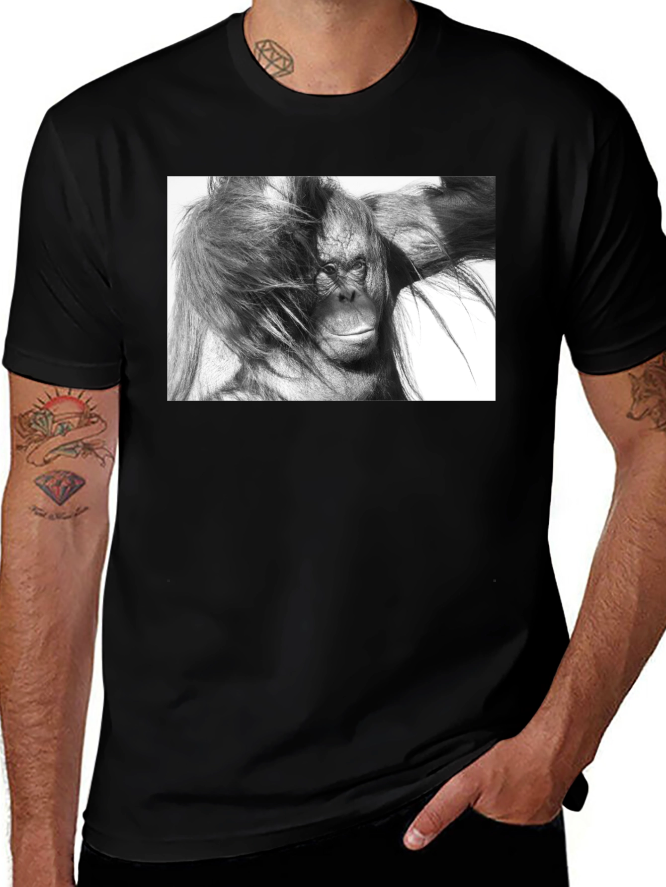 Orangutan Graphic Print Black T-Shirt