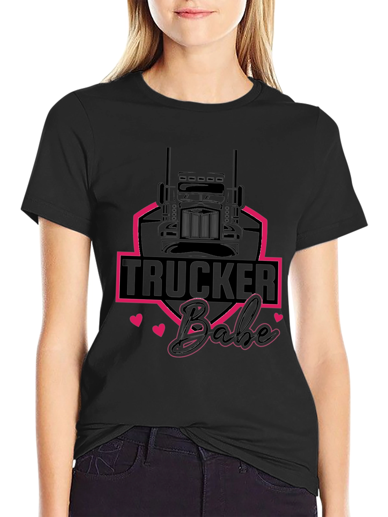 Trucker Babe Graphic Tee - Black