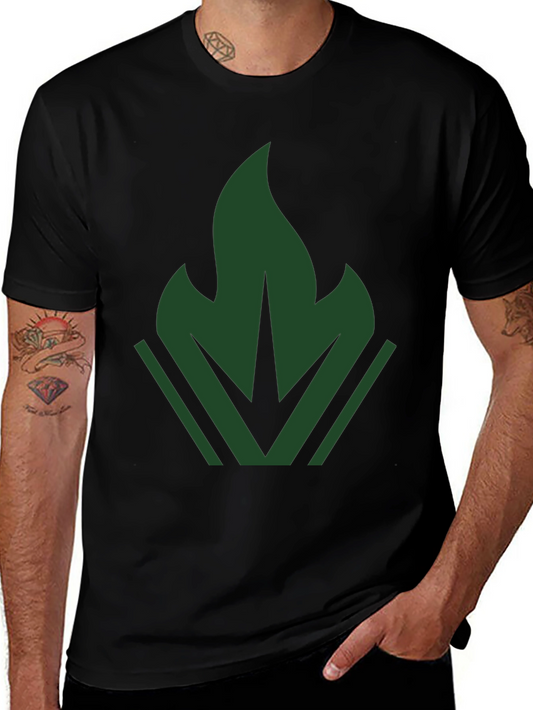 Green Flame Graphic Black T-Shirt Casual Cotton Tee