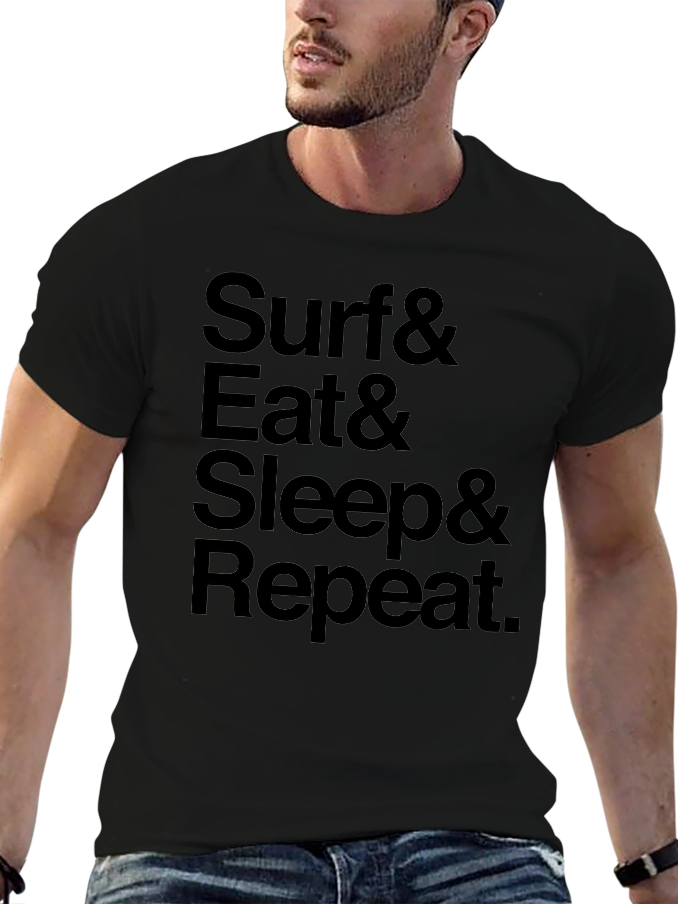 Surf Eat Sleep Repeat Graphic Tee - Black