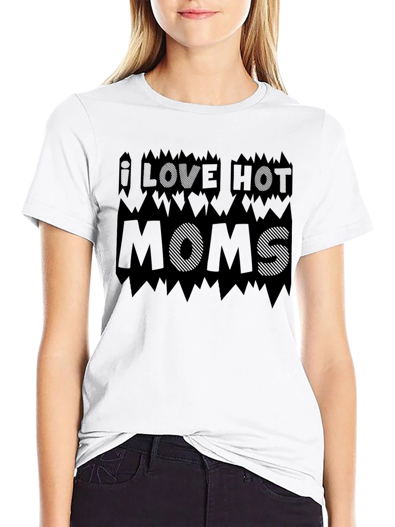 I Love Hot Moms Black Graphic Tee Shirt