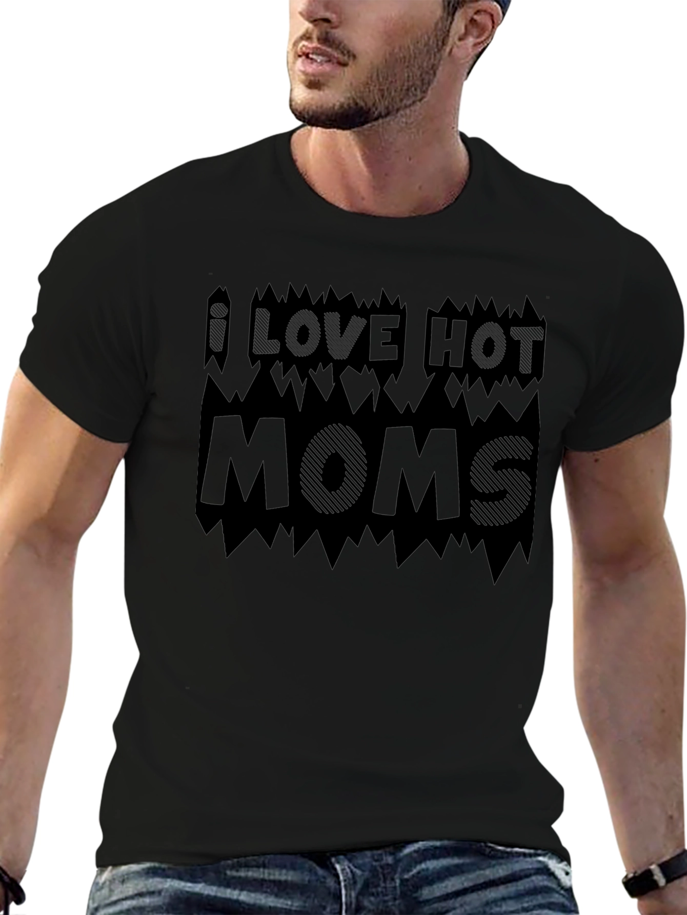 I Love Hot Moms Black Graphic Tee Shirt