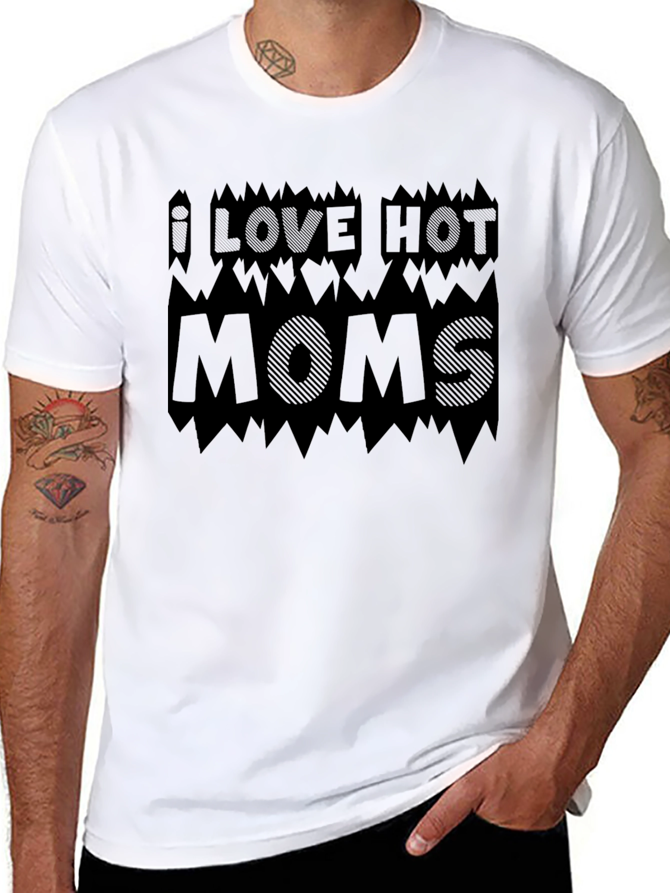 I Love Hot Moms Black Graphic Tee Shirt