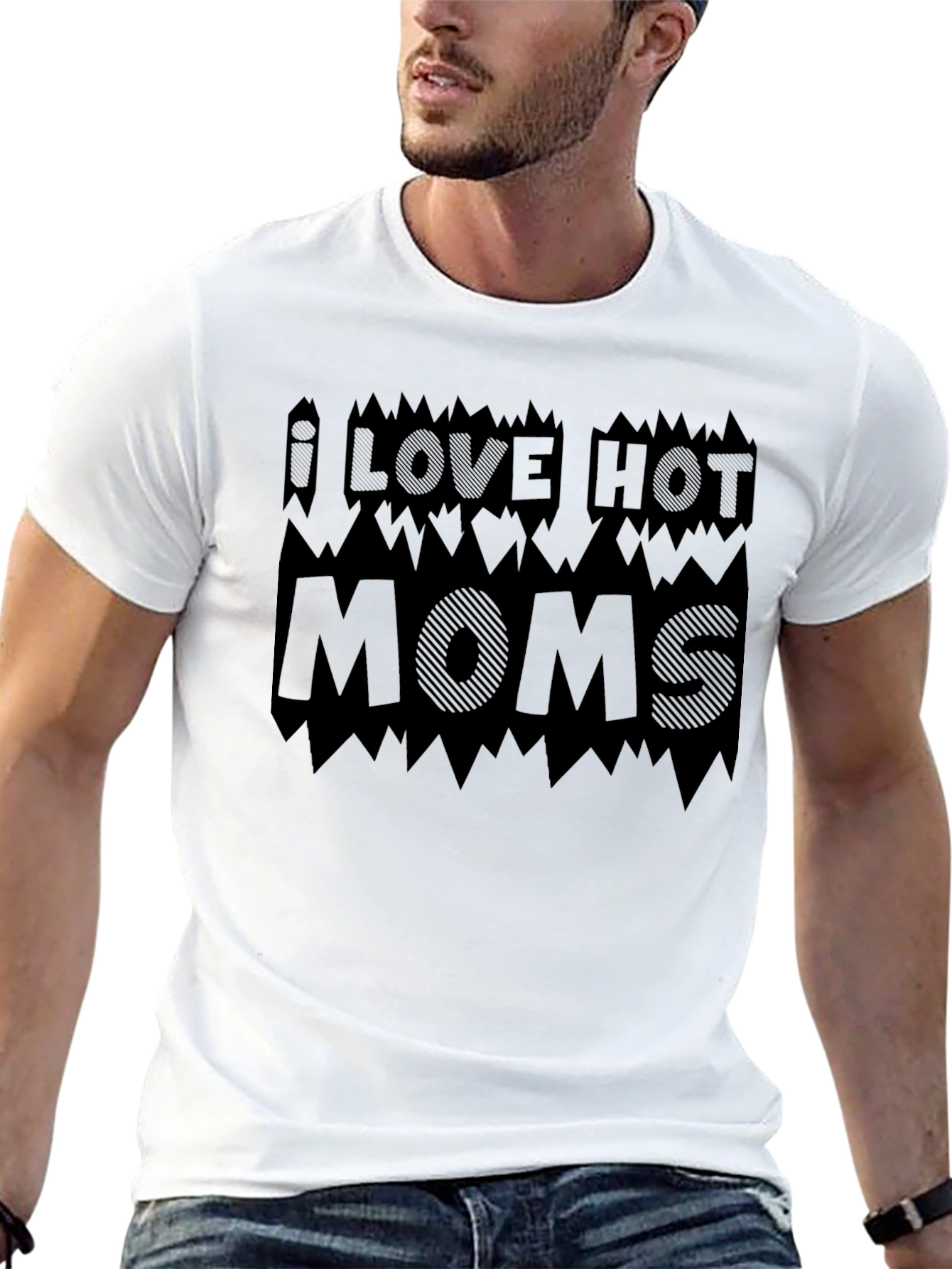 I Love Hot Moms Black Graphic Tee Shirt